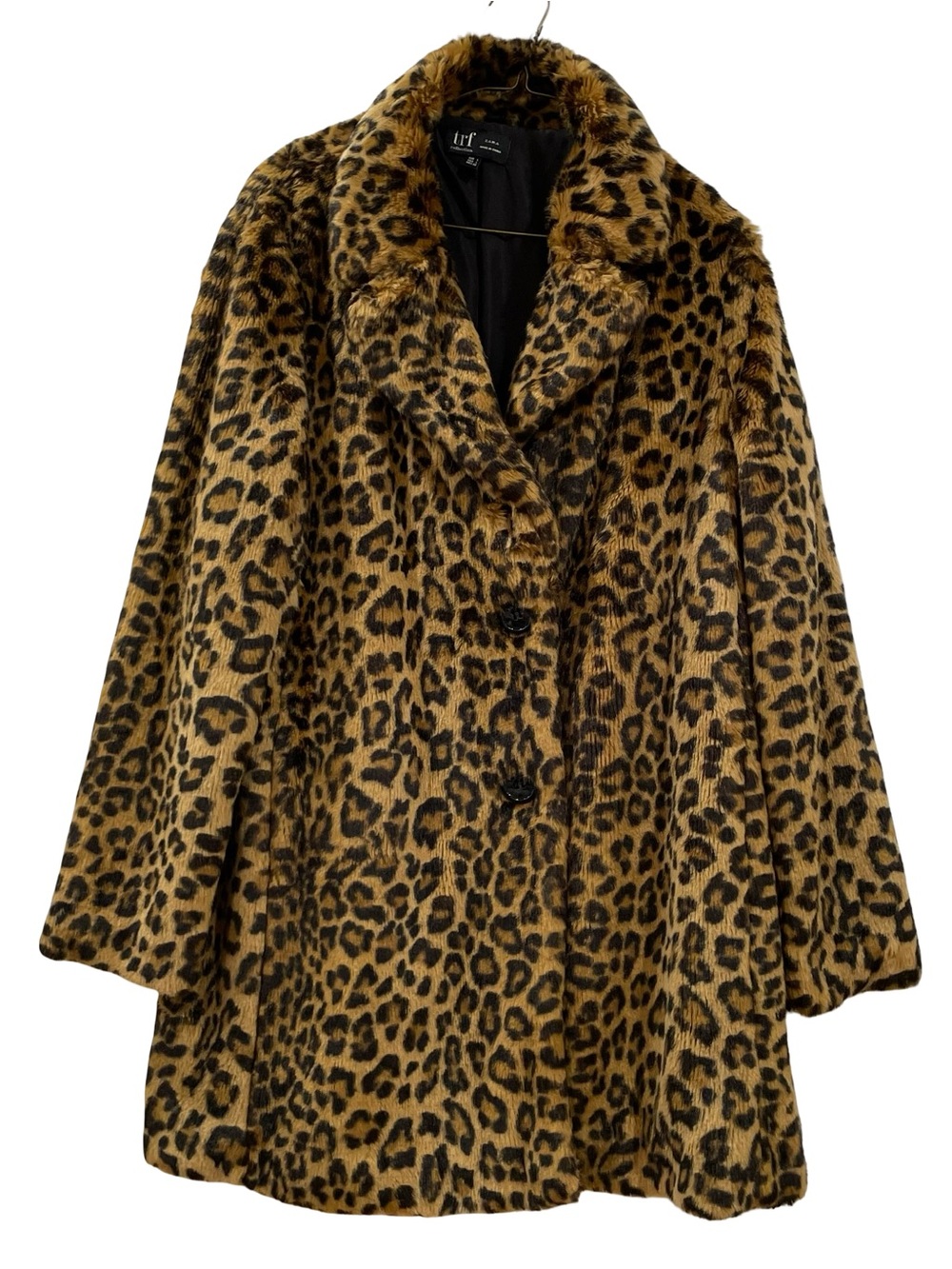 Leopard Print Faux Fur Coat - Brown/Black, Size L